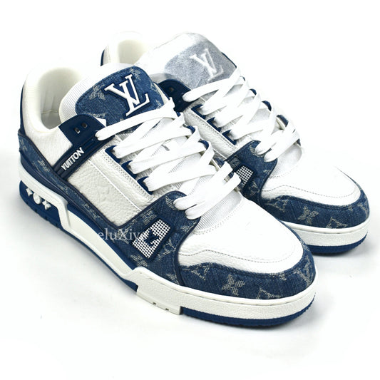 Louis Vuitton - White/Navy Leather & Denim Trainer Sneakers