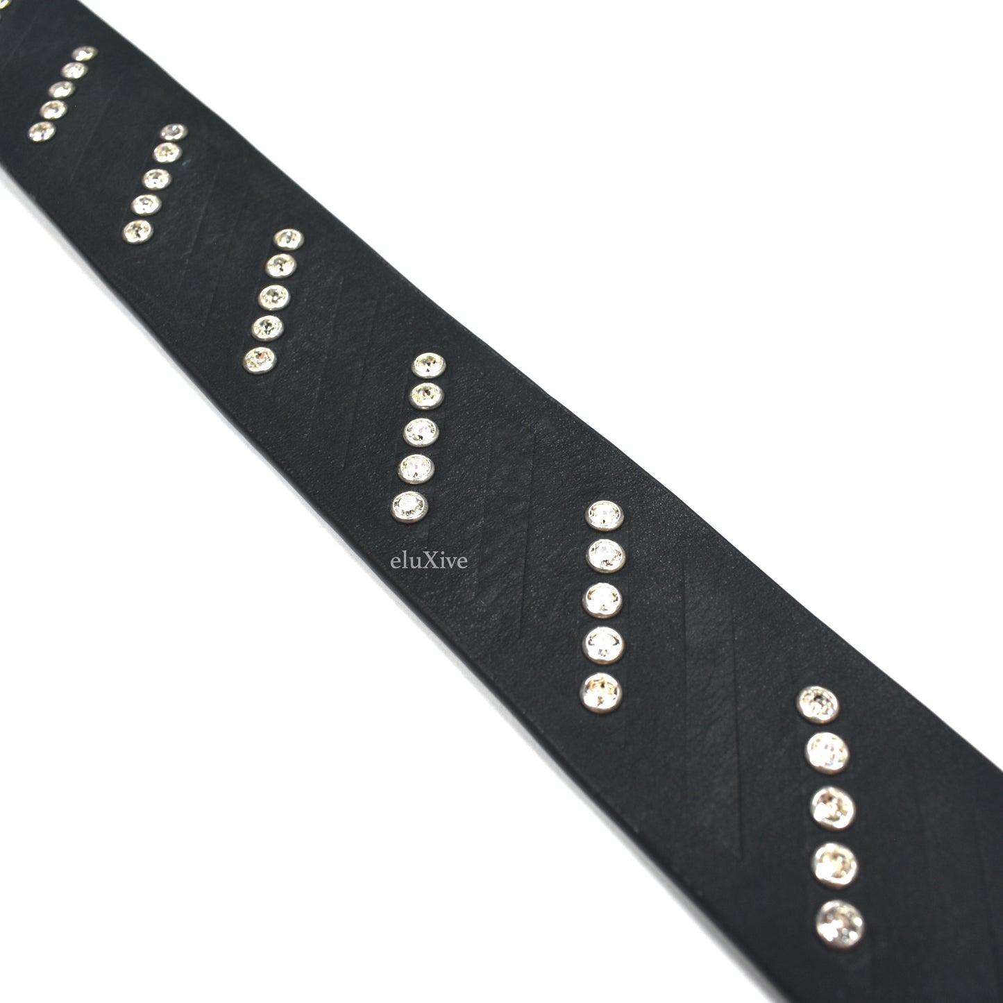 Off-White - Black Eagle Buckle Crystal Studded Leather Belt