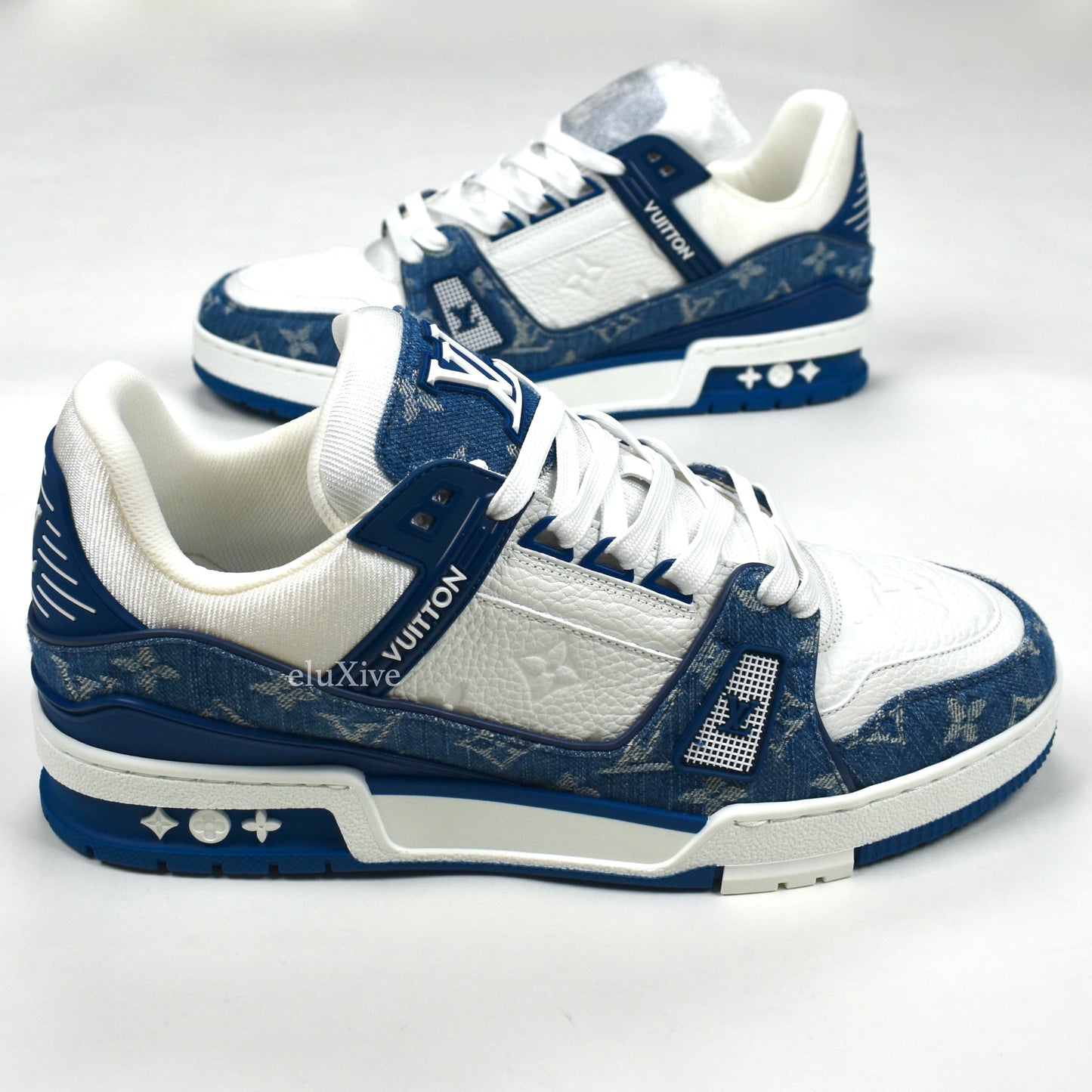 Louis Vuitton - White/Navy Leather & Denim Trainer Sneakers