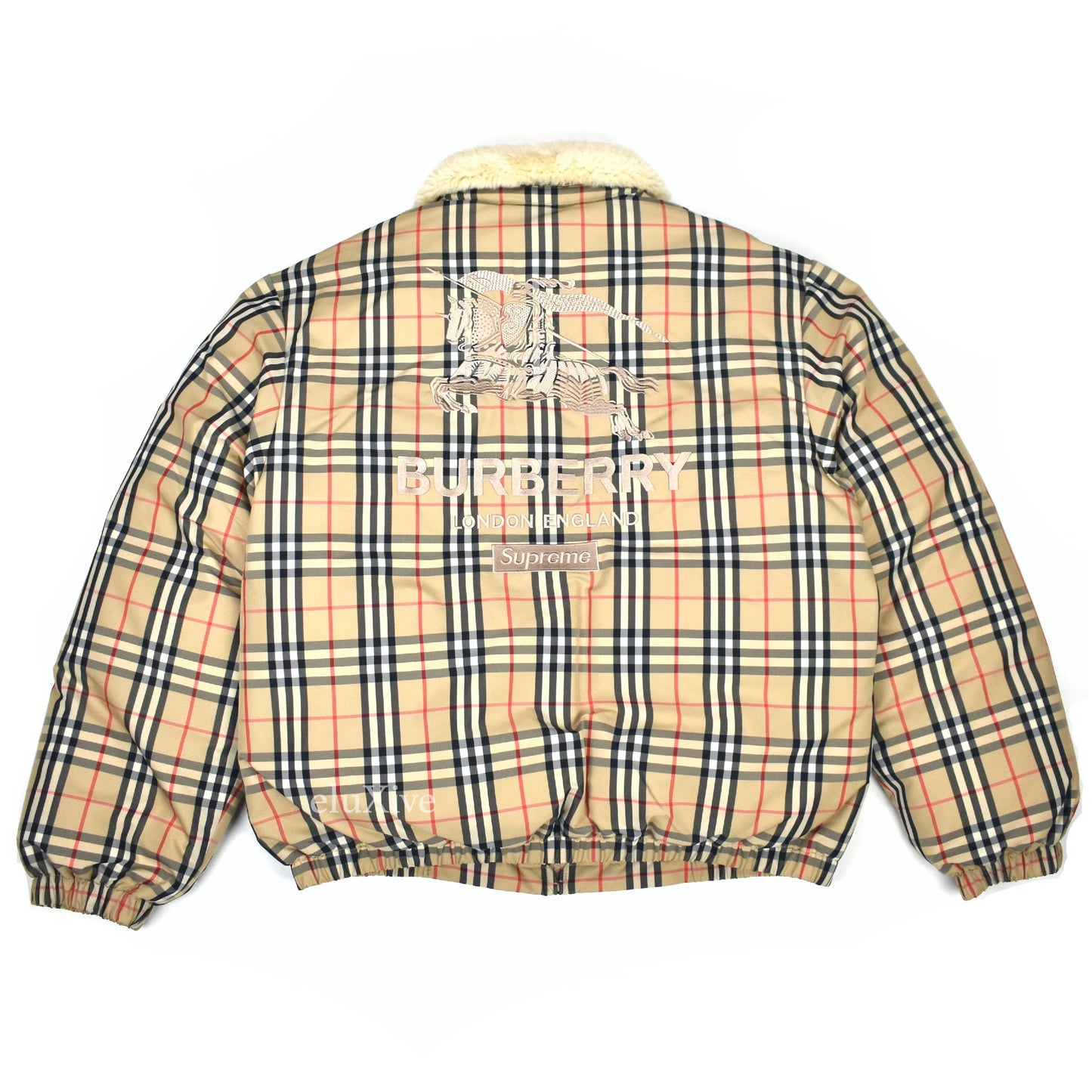 Supreme x Burberry - Nova Check Fur Collar Puffer Jacket (Beige)