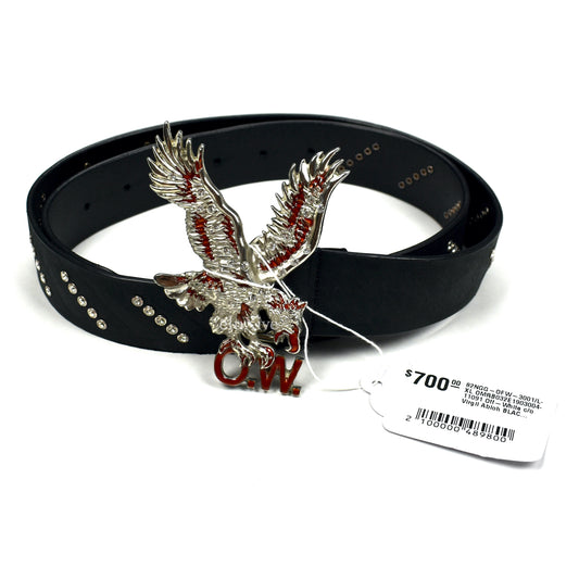 Off-White - Black Eagle Buckle Crystal Studded Leather Belt