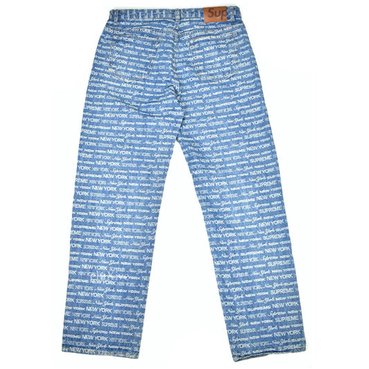 Supreme - Multi Type Jacquard Logo Denim Jeans (Blue)