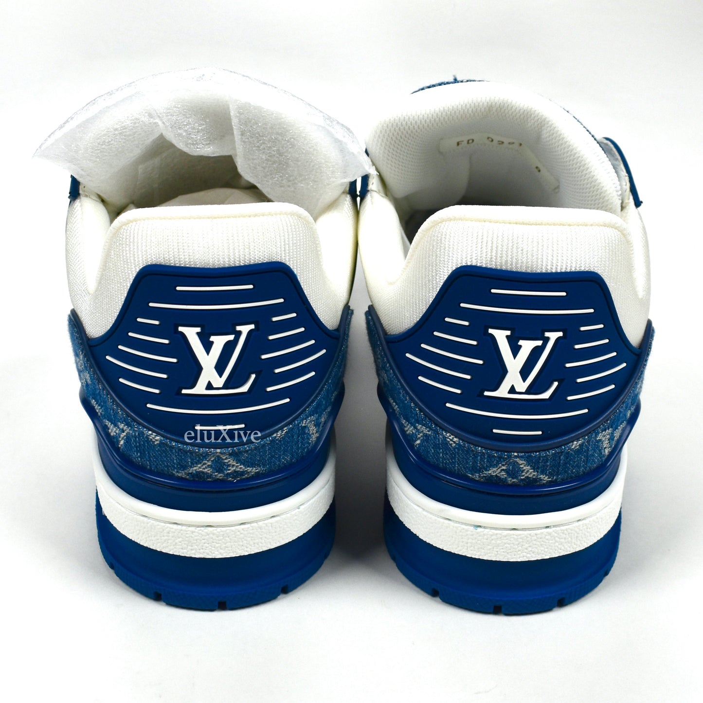 Louis Vuitton - White/Navy Leather & Denim Trainer Sneakers