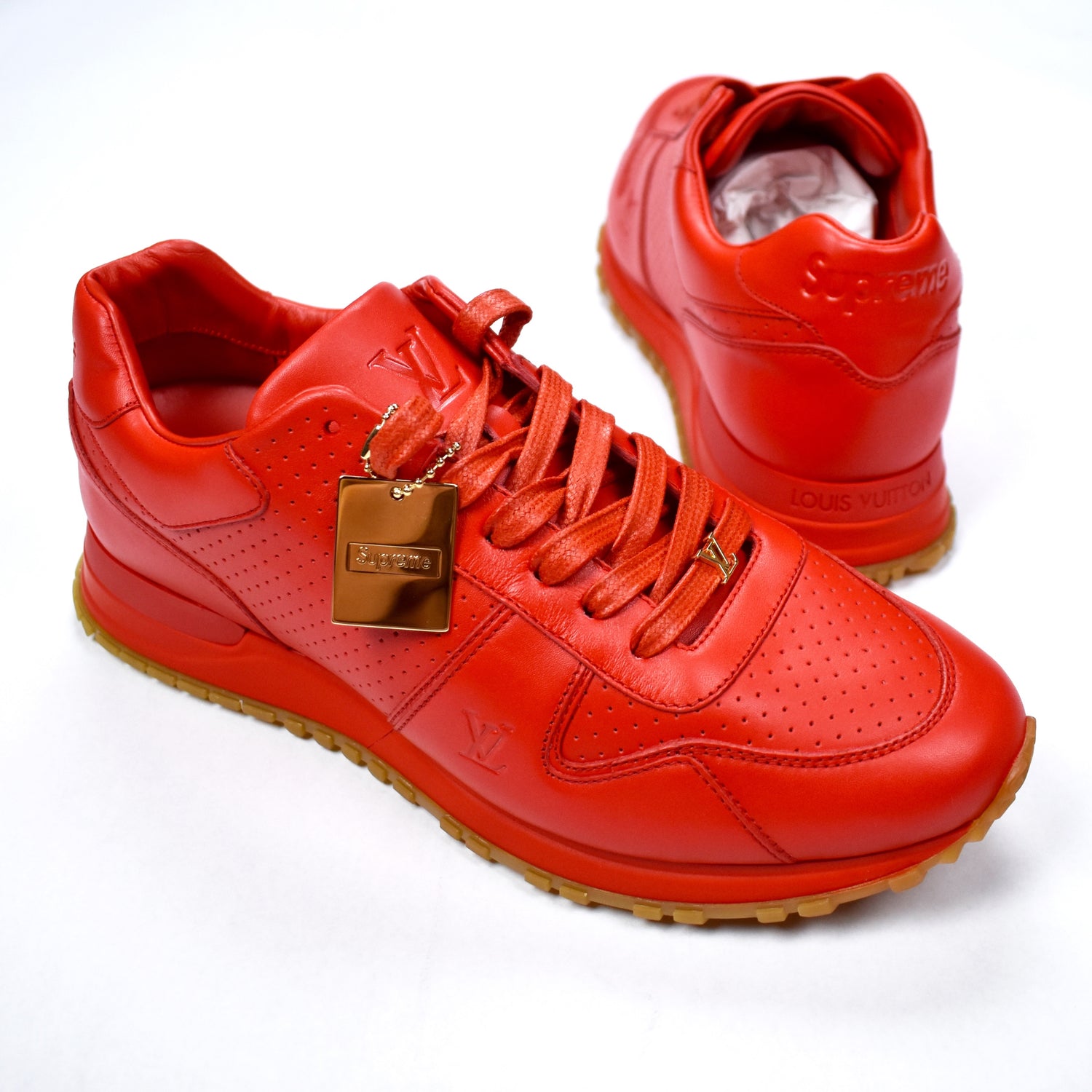 Louis Vuitton x Supreme LV New Run Away Lace Up Sneaker Red Leather Italy  #AH556
