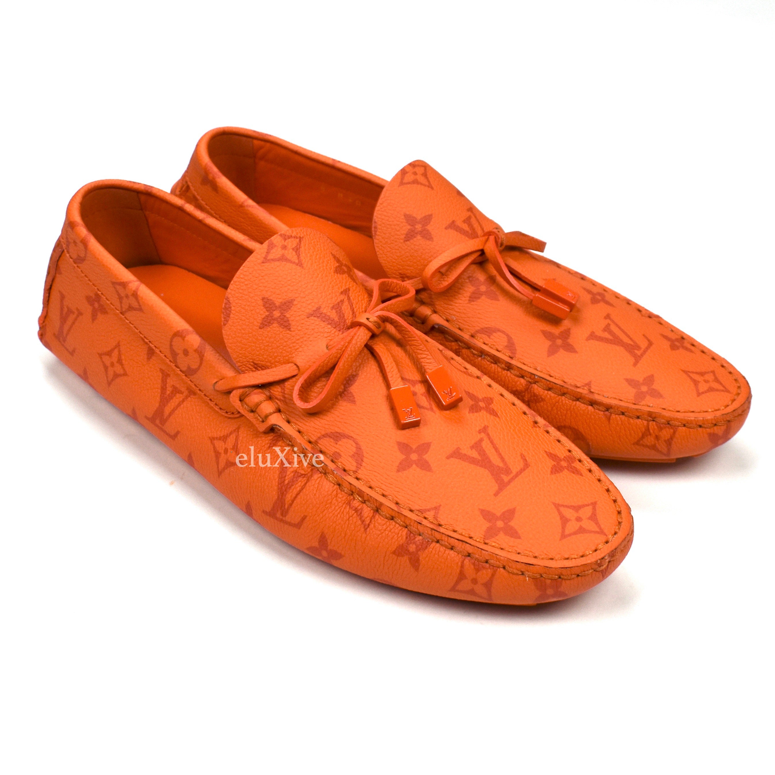 Louis Vuitton Black Monogram Driving Loafers with Orange Lace Tips Louis Vuitton - Orange Monogram Leather Driving Loafers  main image 2