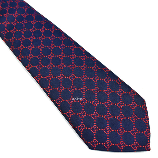 Gucci - Navy / Red GG Monogram Logo Silk Tie