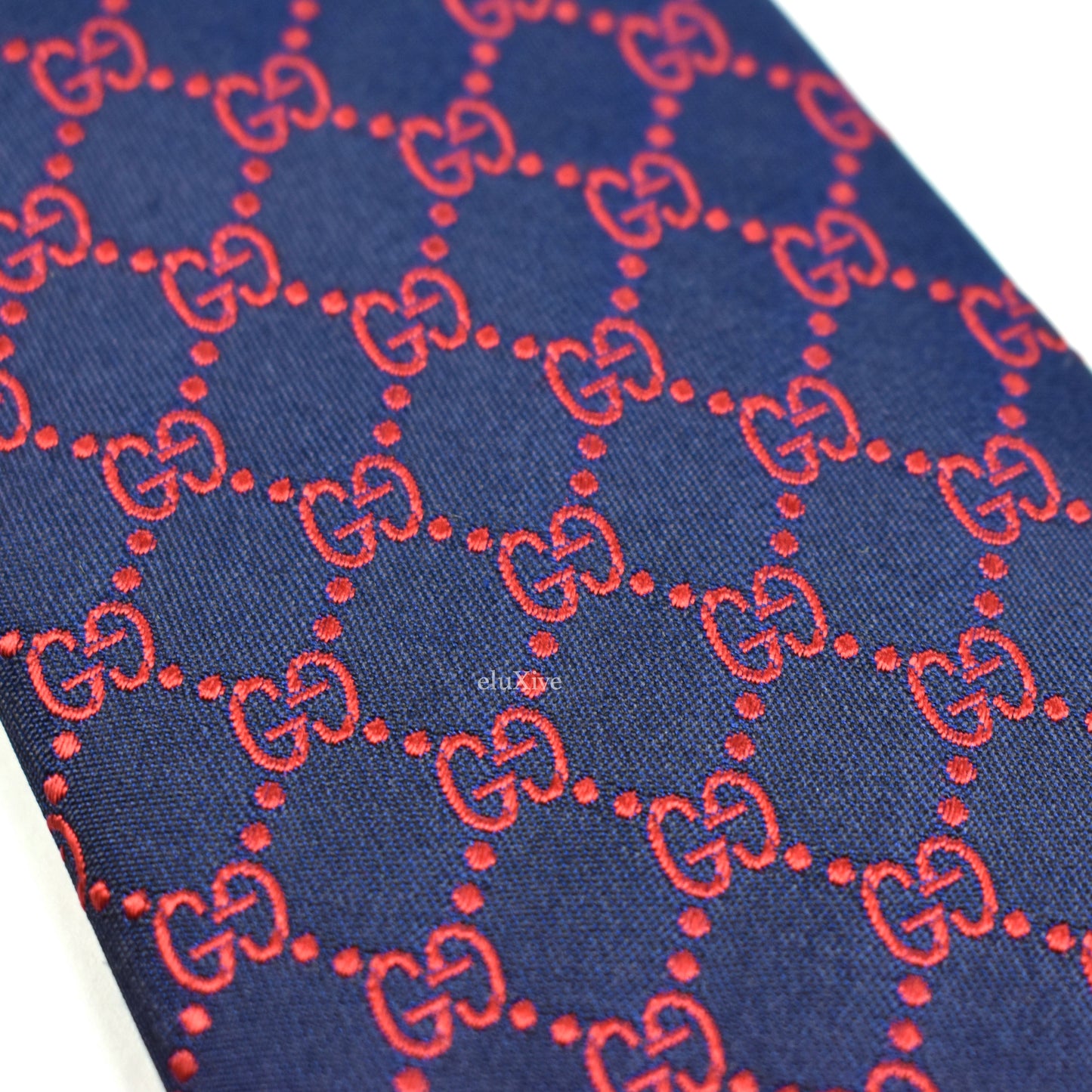 Gucci - Navy / Red GG Monogram Logo Silk Tie