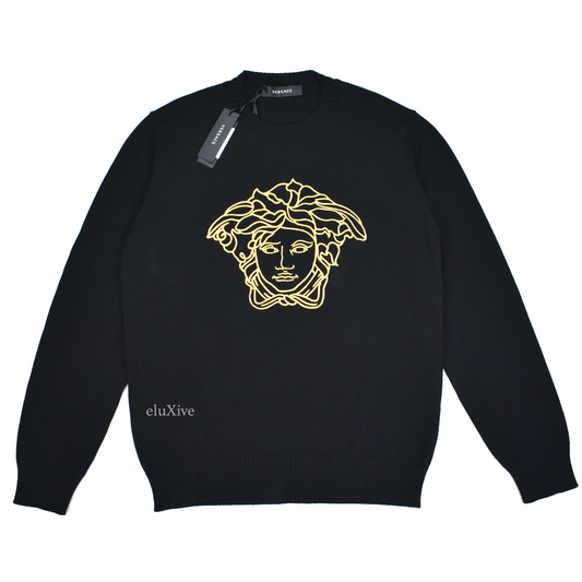 Versace - Gold Medusa Logo Embroidered Wool Sweater (Black)