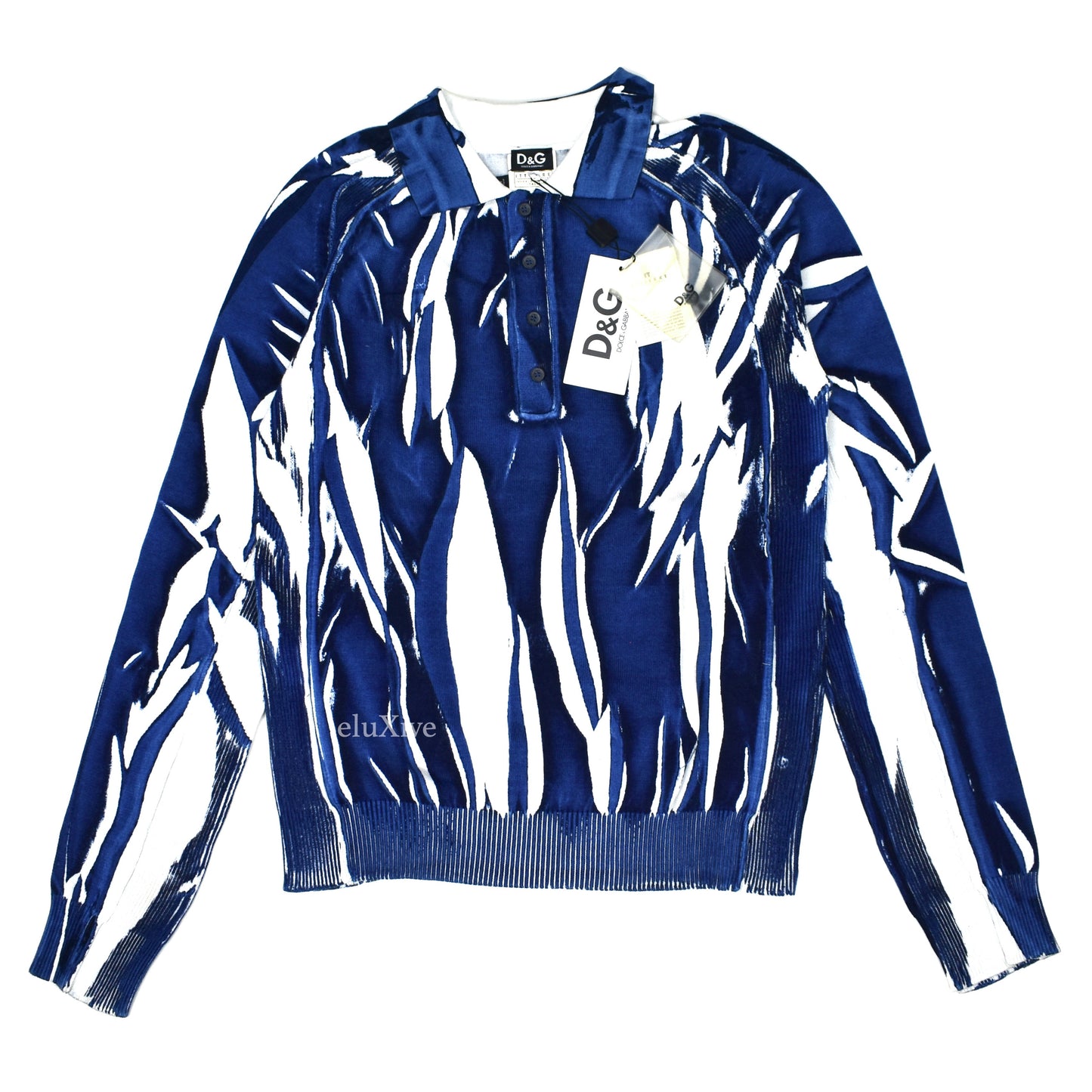 Dolce & Gabbana - D&G White / Blue Abstract Print Polo Sweater