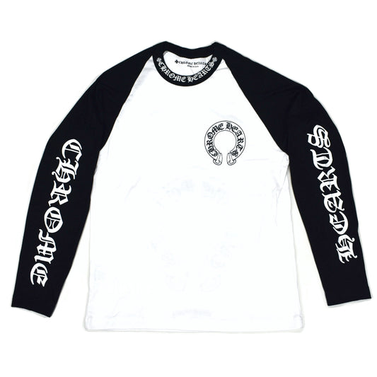 Chrome Hearts - White/Black Horseshoe Logo Baseball Shirt