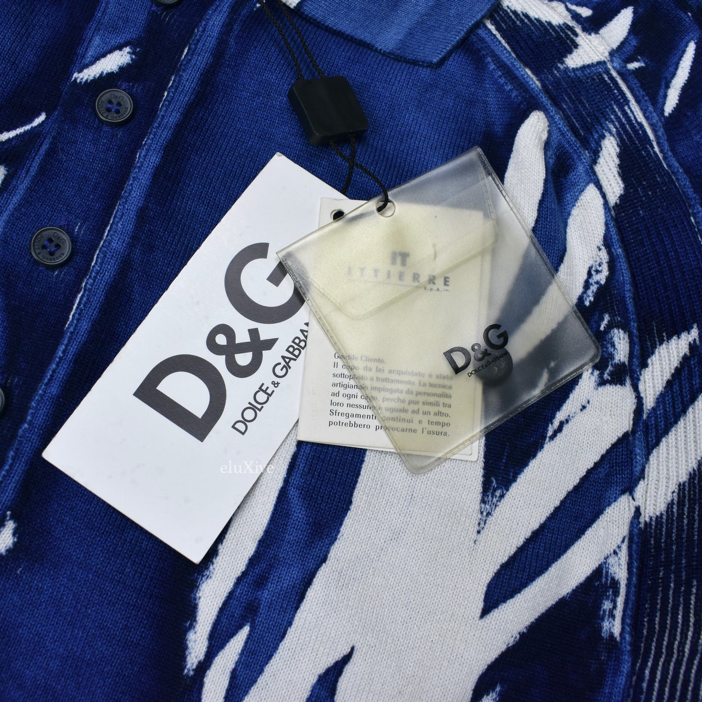 Dolce & Gabbana - D&G White / Blue Abstract Print Polo Sweater