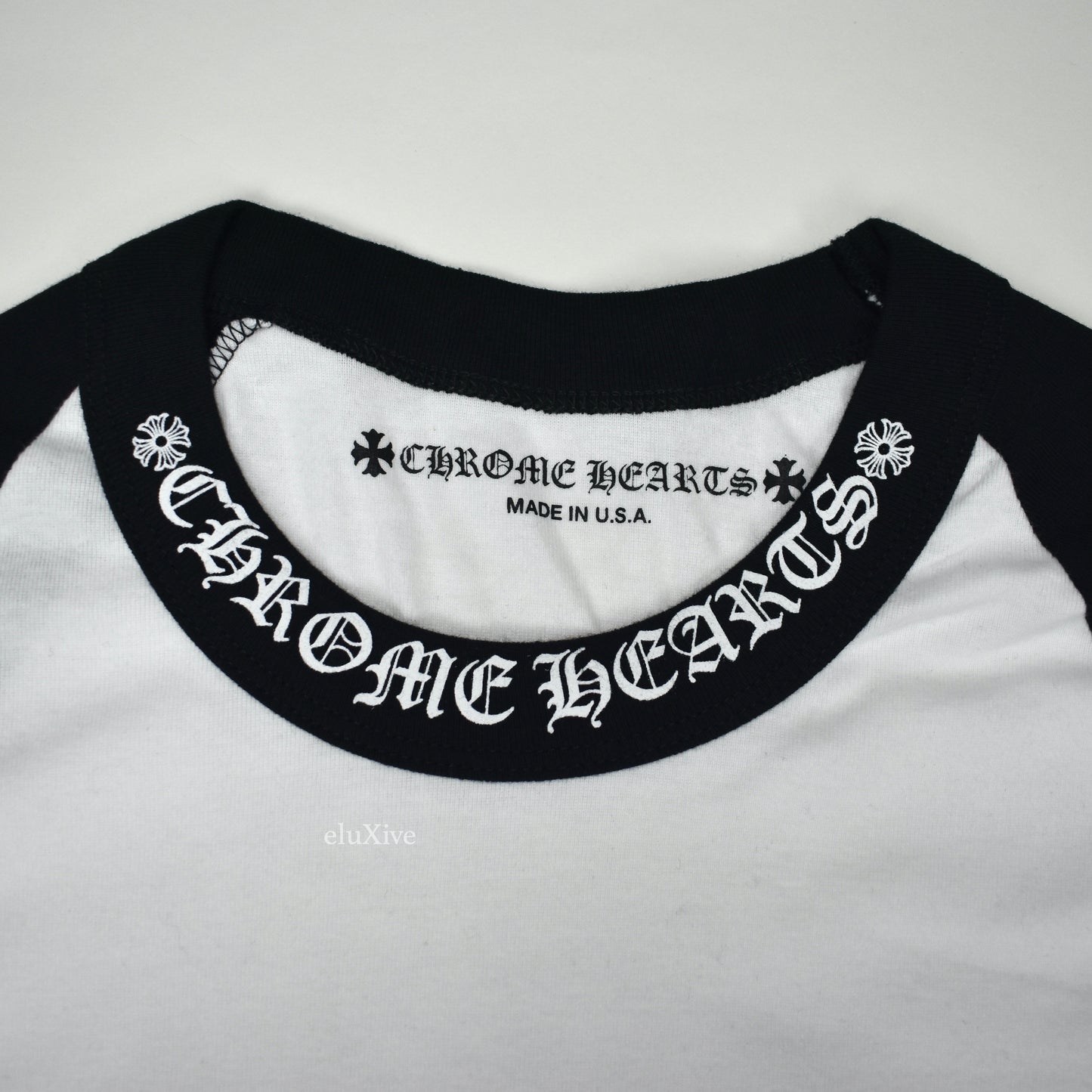 Chrome Hearts - White/Black Horseshoe Logo Baseball Shirt