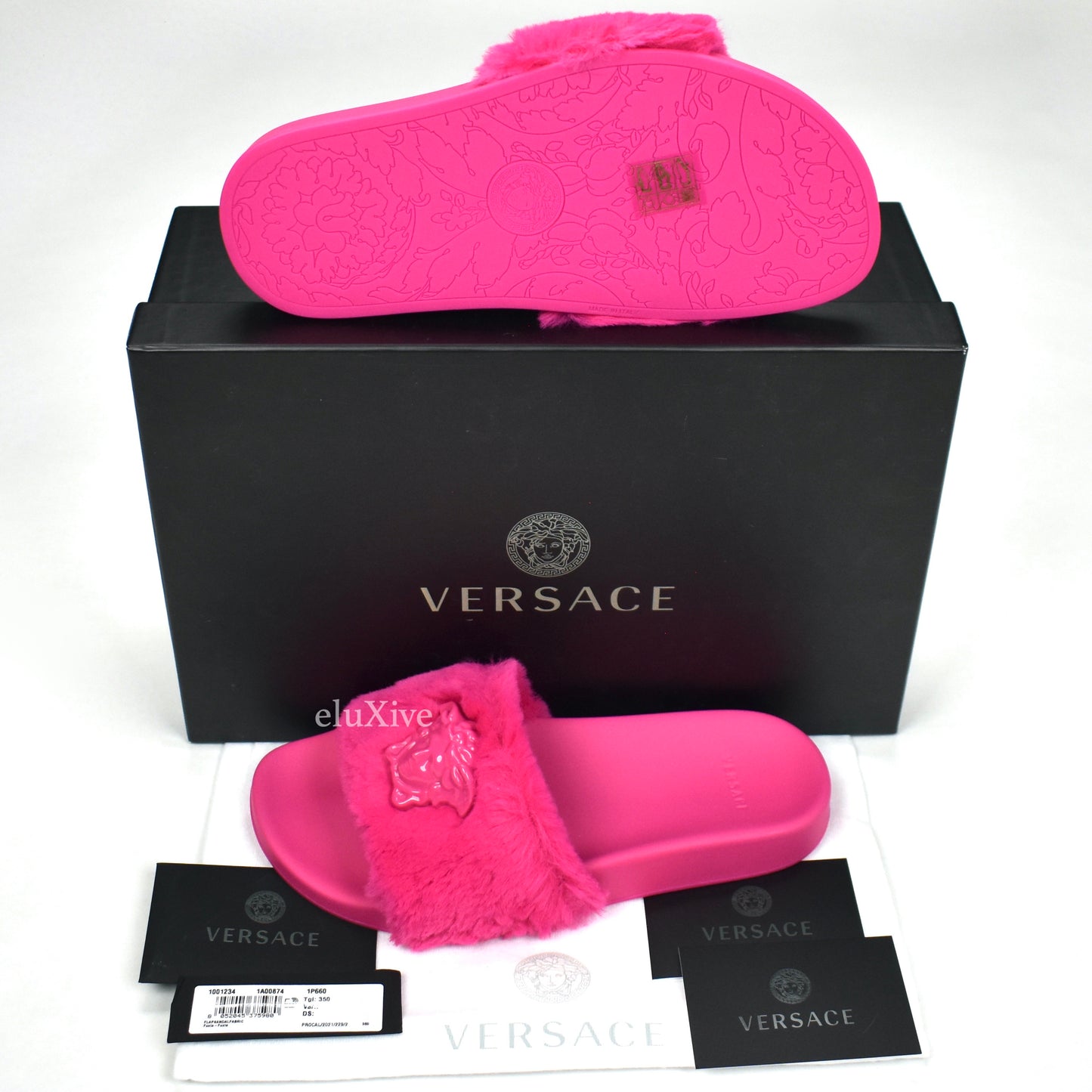 Versace - Hot Pink Faux Fur La Medusa Logo Slides