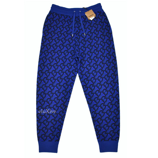 Burberry - Blue TB Monogram Logo Wool Track Pants