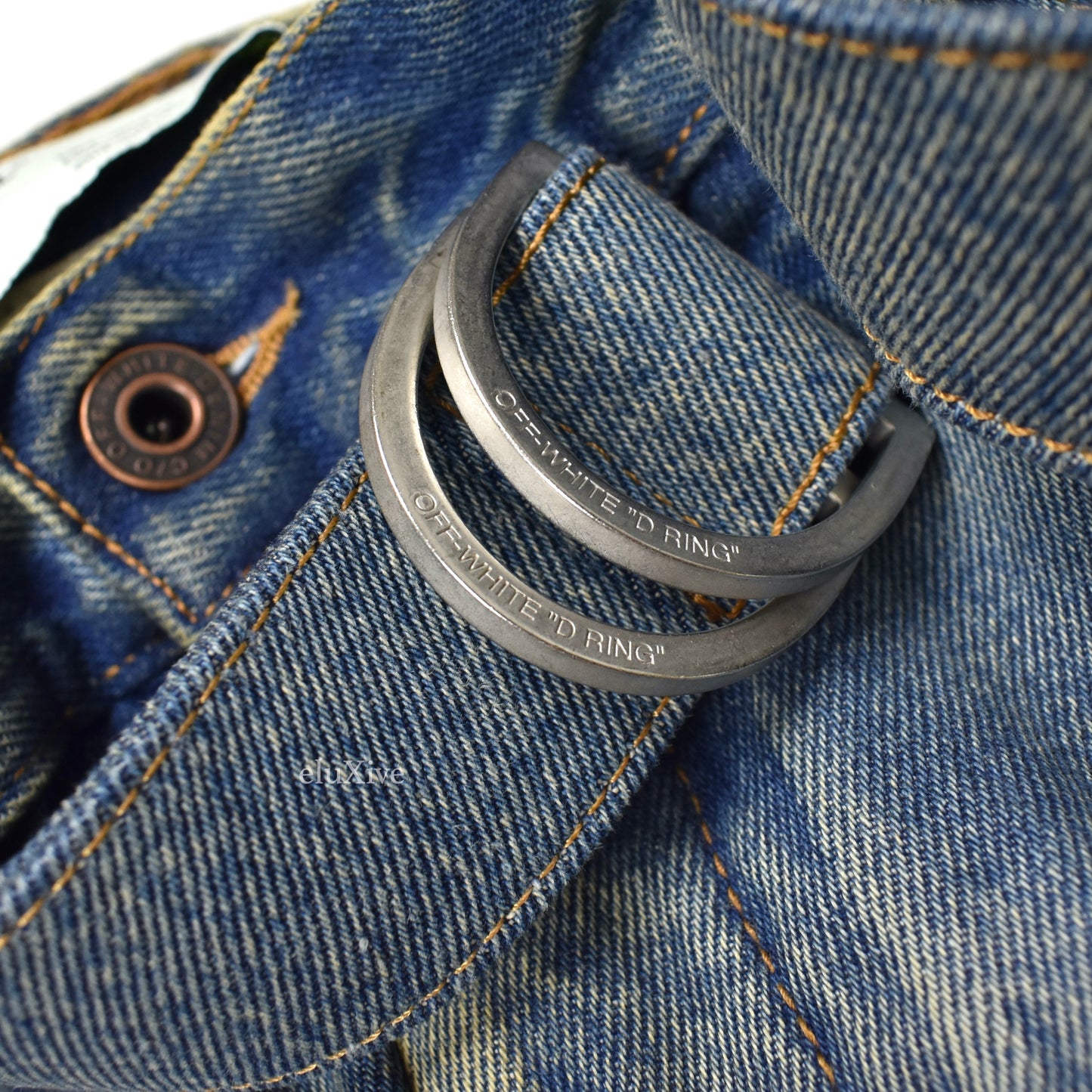 Off-White - Blue Distressed Paint Splatter Belted Denim Jeans