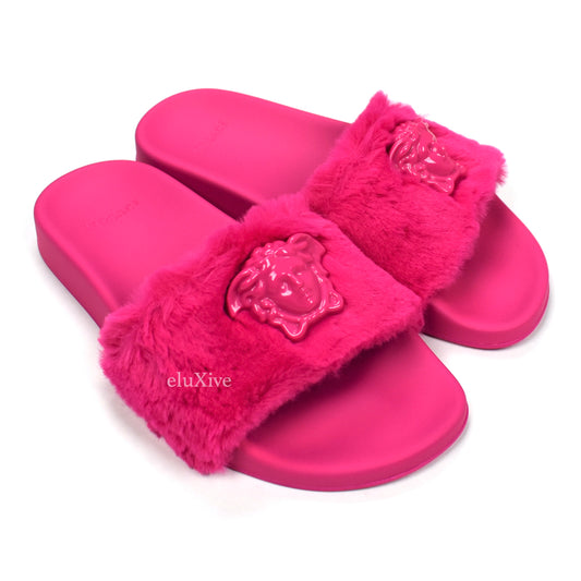 Versace - Hot Pink Faux Fur La Medusa Logo Slides