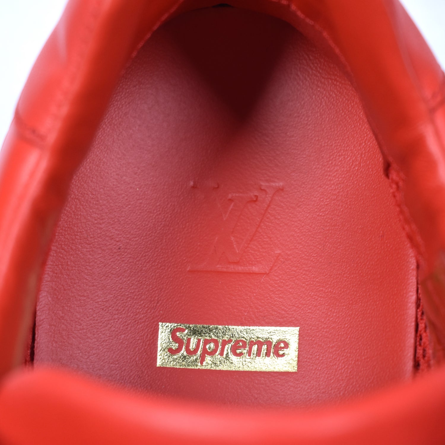 LOUIS VUITTON x SUPREME ✓Men's Red Leather Run Away Sneakers Sz LV7  Brand New✓