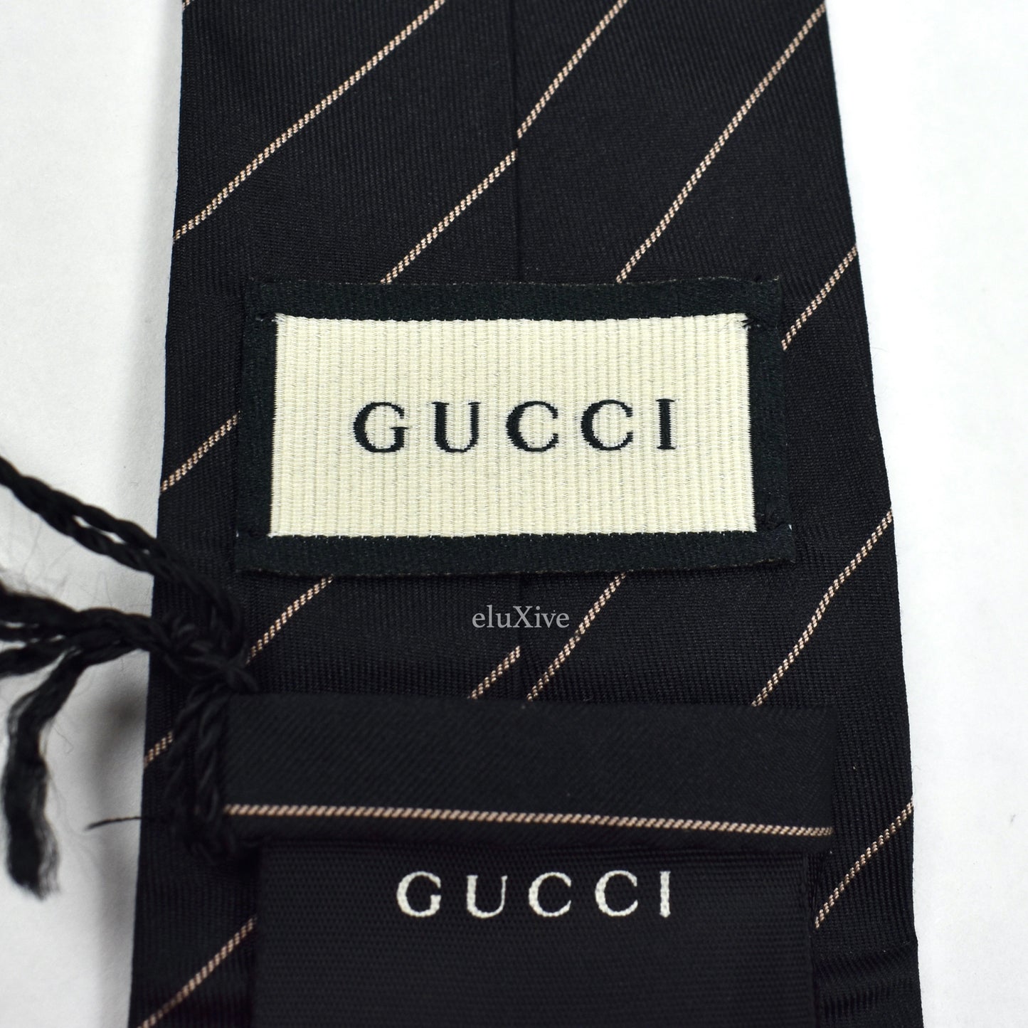 Gucci - Black Striped GG Logo Silk Tie