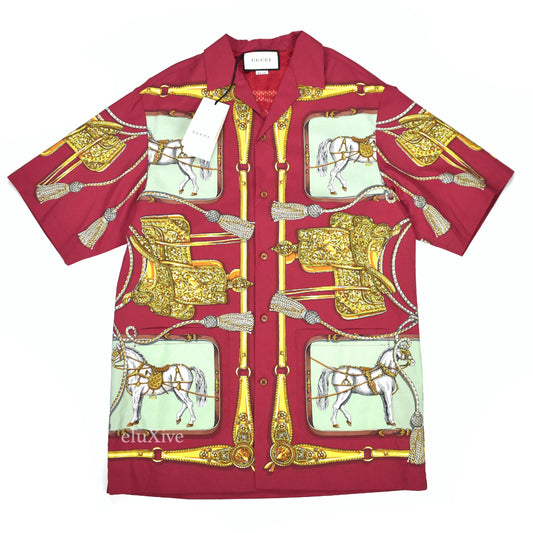 Gucci - Pink Equestrian Print Nylon Bowling Shirt