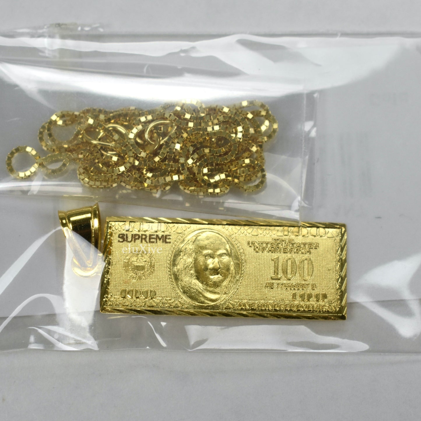 Supreme - 18K Solid Gold 100 Dollar Bill Logo Pendant Necklace (FW17)