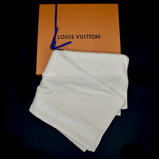 Louis Vuitton - Cream Beige LV Monogram Woven Beach Towel