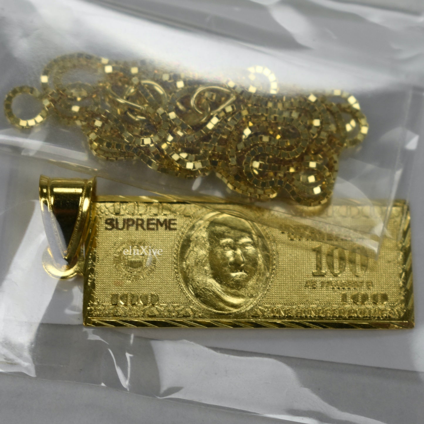 Supreme - 18K Solid Gold 100 Dollar Bill Logo Pendant Necklace (FW17)