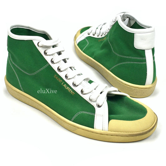 Saint Laurent - Green Canvas SL 39 Mid Top Sneakers