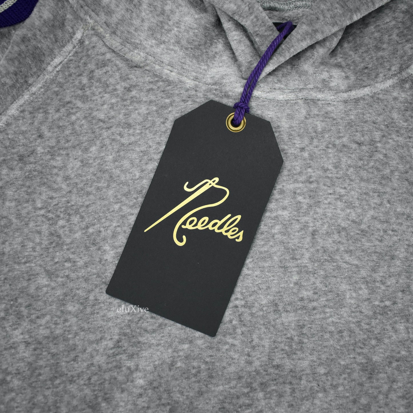 Needles - Gray/Purple Butterfly Logo Velour Hoodie