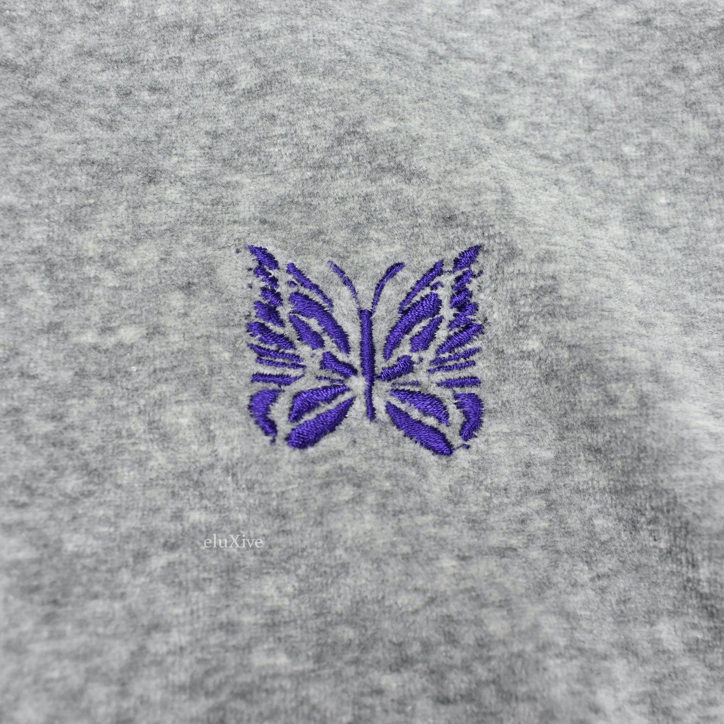 Needles - Gray/Purple Butterfly Logo Velour Hoodie