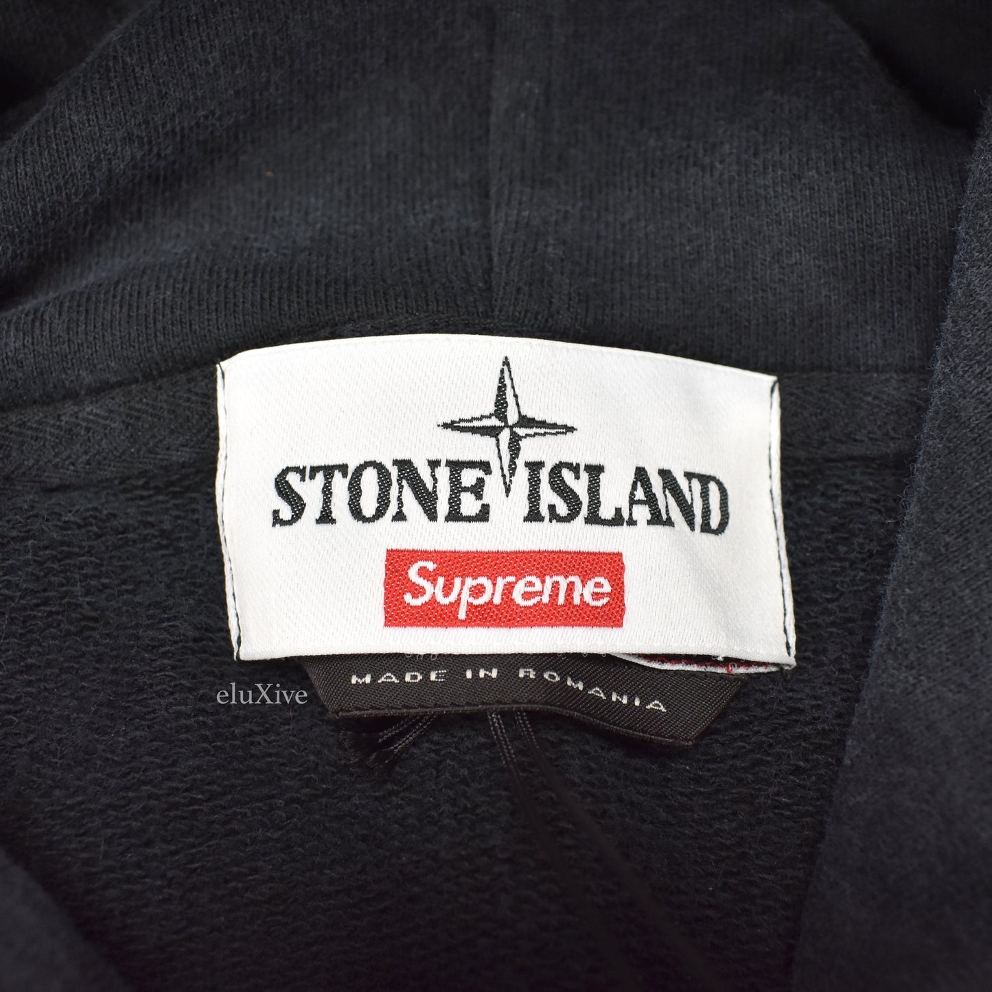 Supreme x Stone Island - Black Logo Embroidered Hoodie