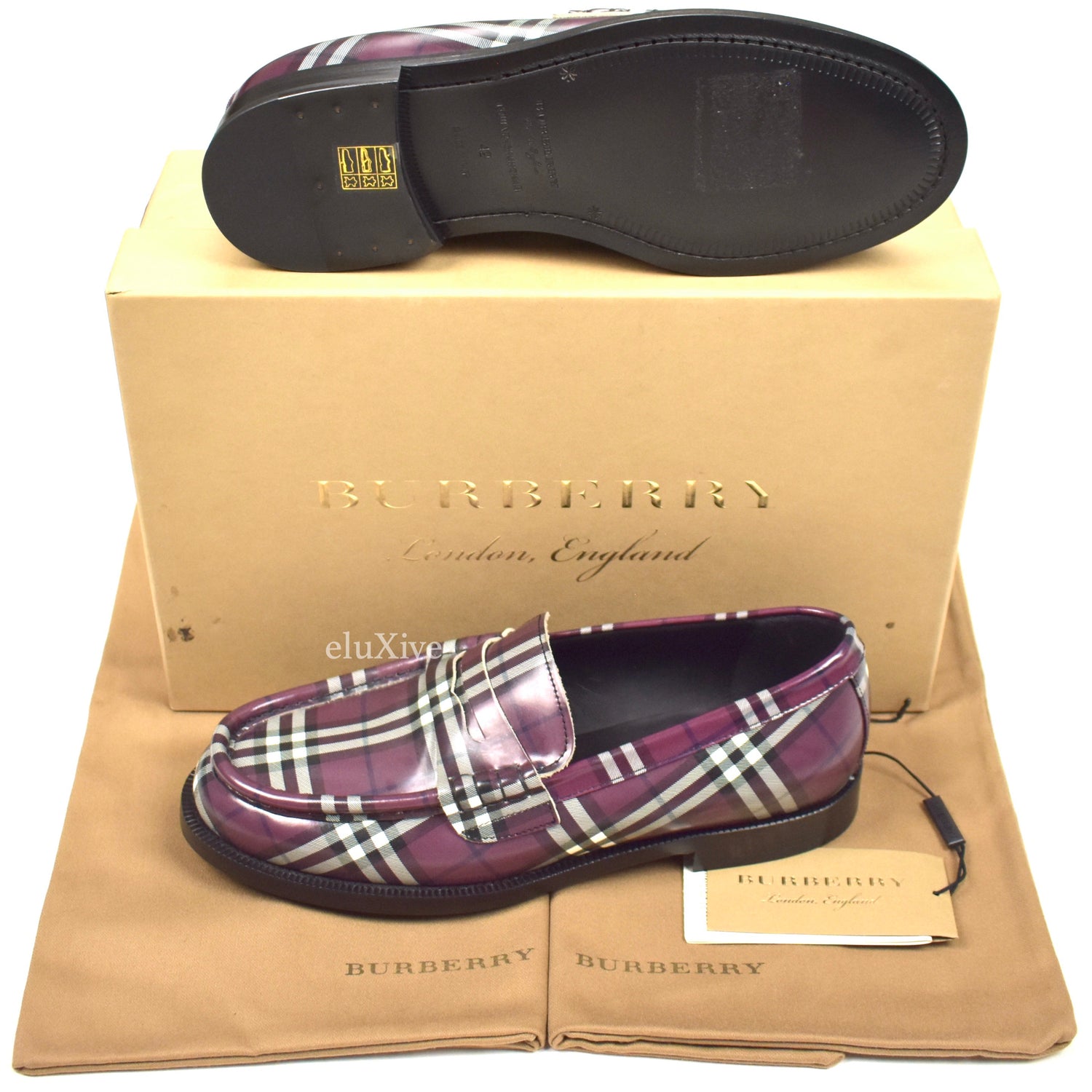 Burberry x Gosha Rubchinskiy - Claret Check Leather Penny Loafers