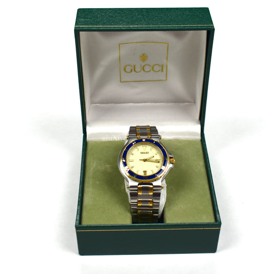 Gucci - 9700M Gold/Steel Blue Bezel Watch