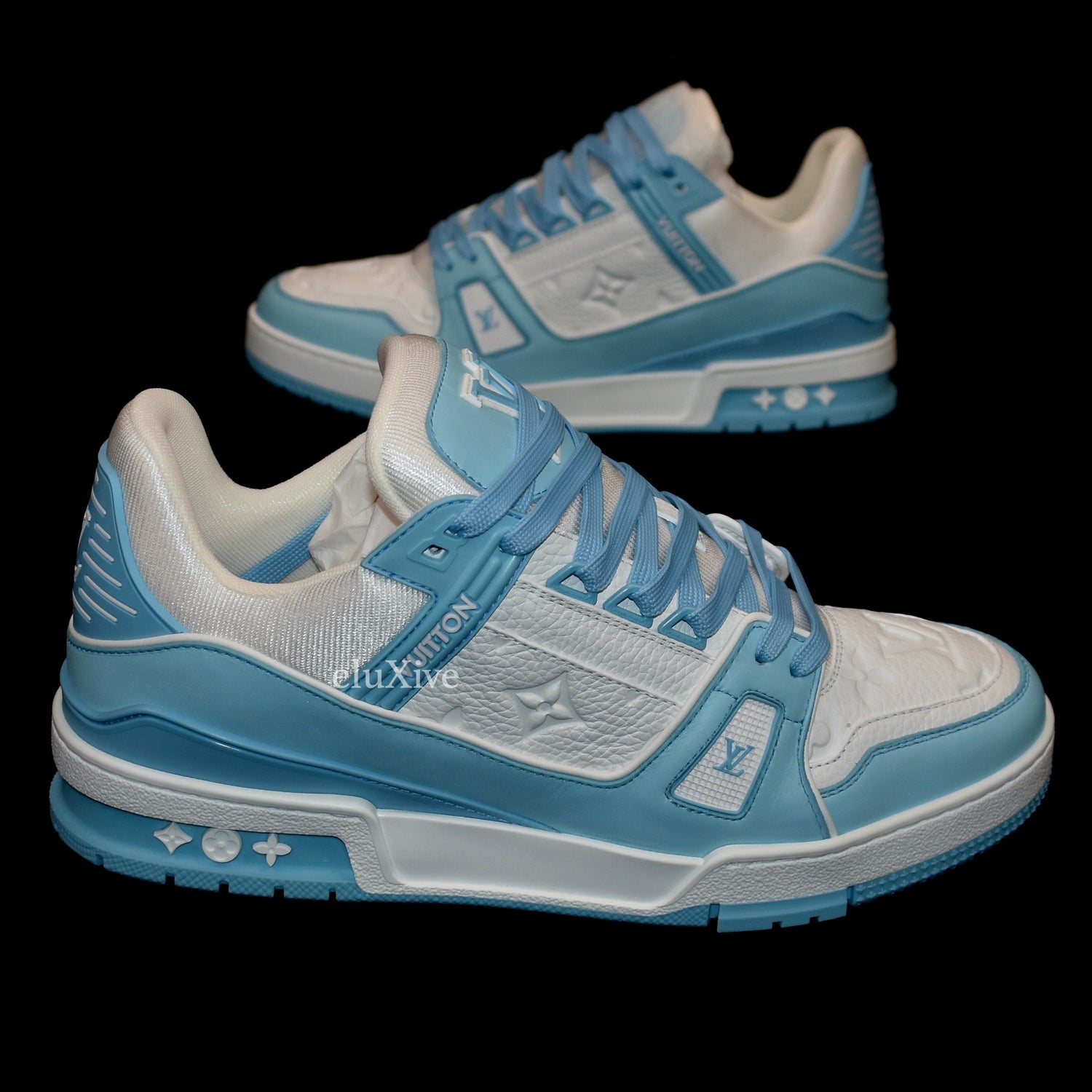 Louis Vuitton - White/Sky Blue 'UNC' Leather Trainer Sneakers – eluXive