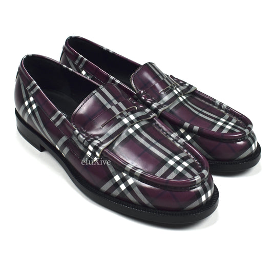 Burberry x Gosha Rubchinskiy - Claret Check Leather Penny Loafers