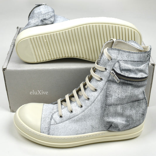 Rick Owens DRKSHDW - Painted Denim Cargo Ramones Sneaker (Milk)