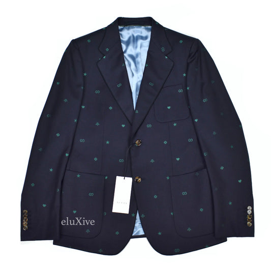 Gucci - Navy Allover Logos / Symbols Jacquard Blazer