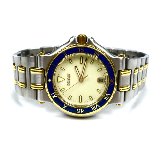 Gucci - 9700M Gold/Steel Blue Bezel Watch