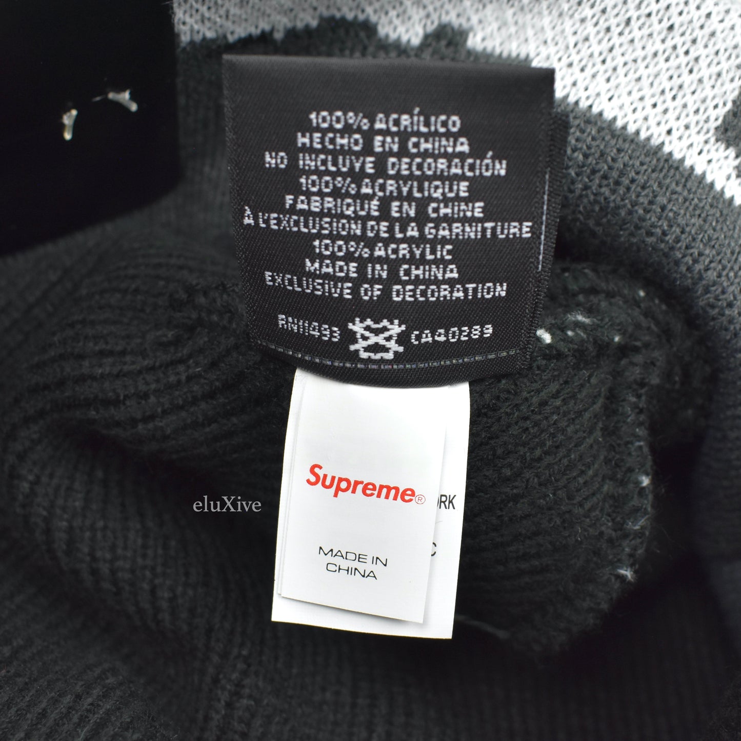 Supreme x New Era - Camo / Fair Isle Knit Split Beanie (Black)