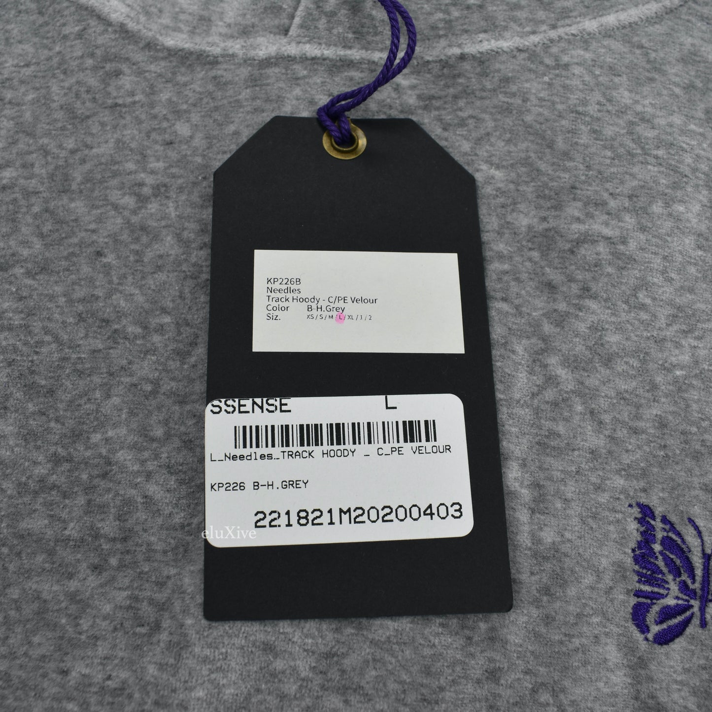 Needles - Gray/Purple Butterfly Logo Velour Hoodie