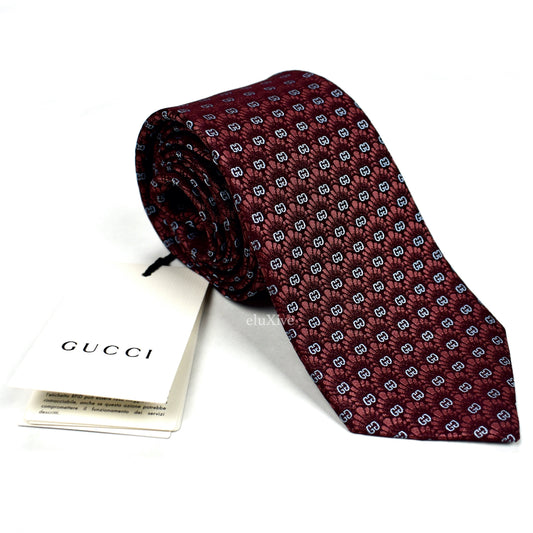 Gucci - Dark Red GG Monogram Logo Silk Tie