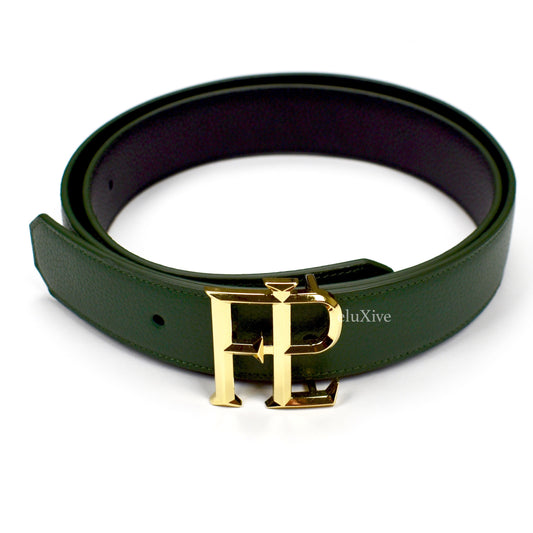 Faure Le Page - Gold FLP Logo Reversible Belt (Green/Black)