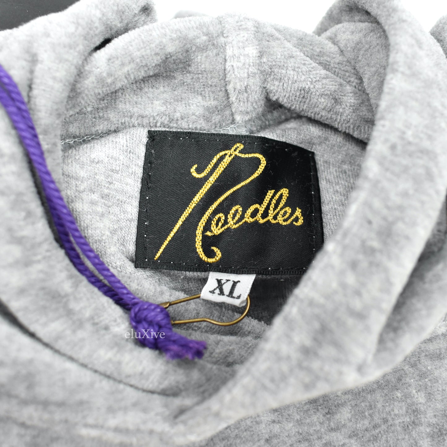 Needles - Gray/Purple Butterfly Logo Velour Hoodie