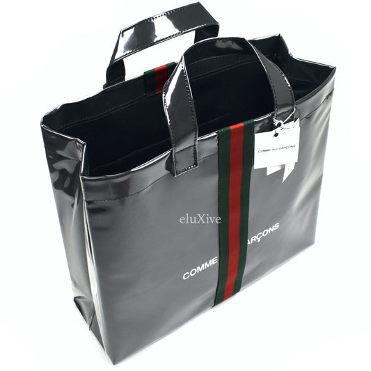 Comme des Garcons x Gucci - Black Web Stripe Paper/Plastic Tote Bag