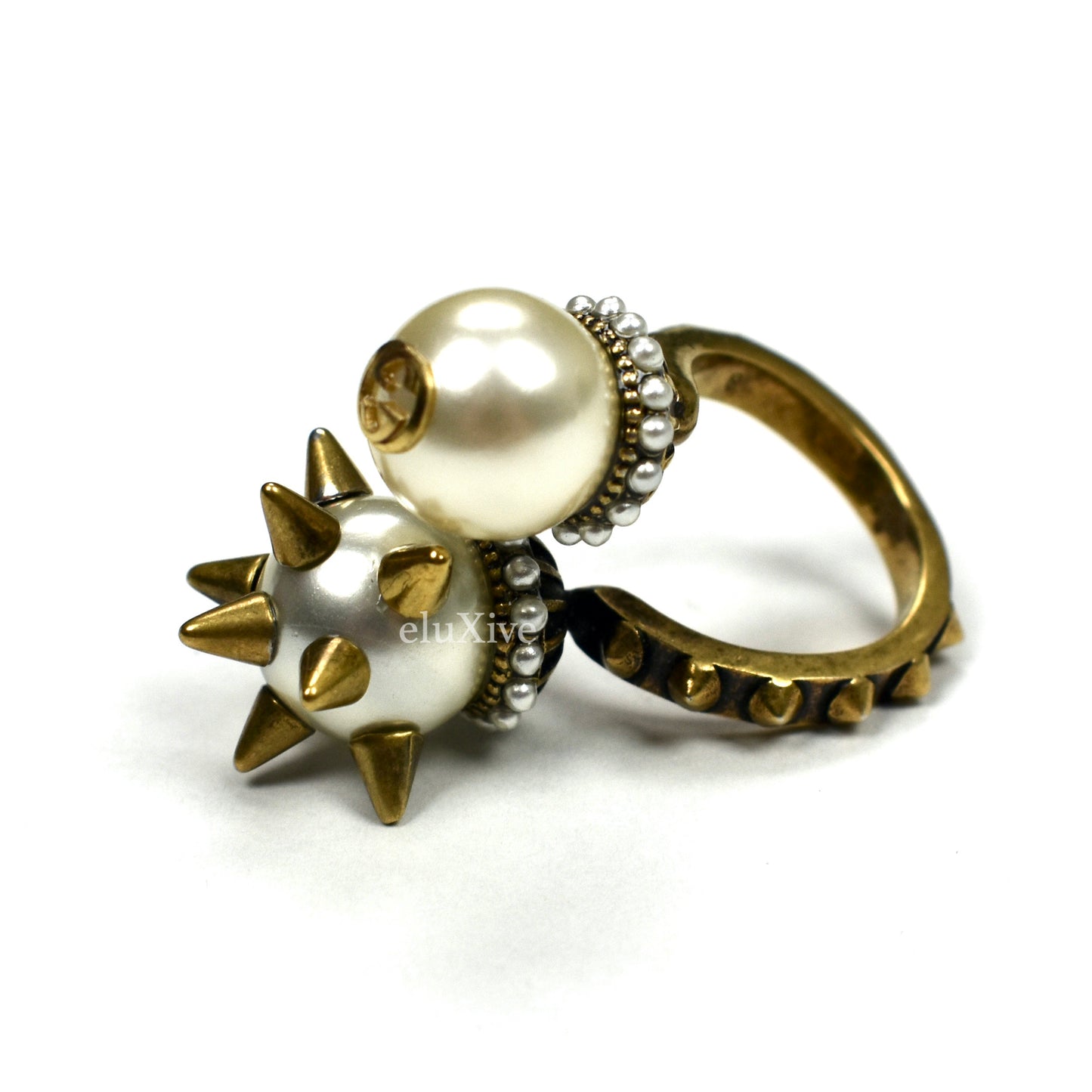 Gucci - GG Logo Pearl Spiked Cocktail Ring