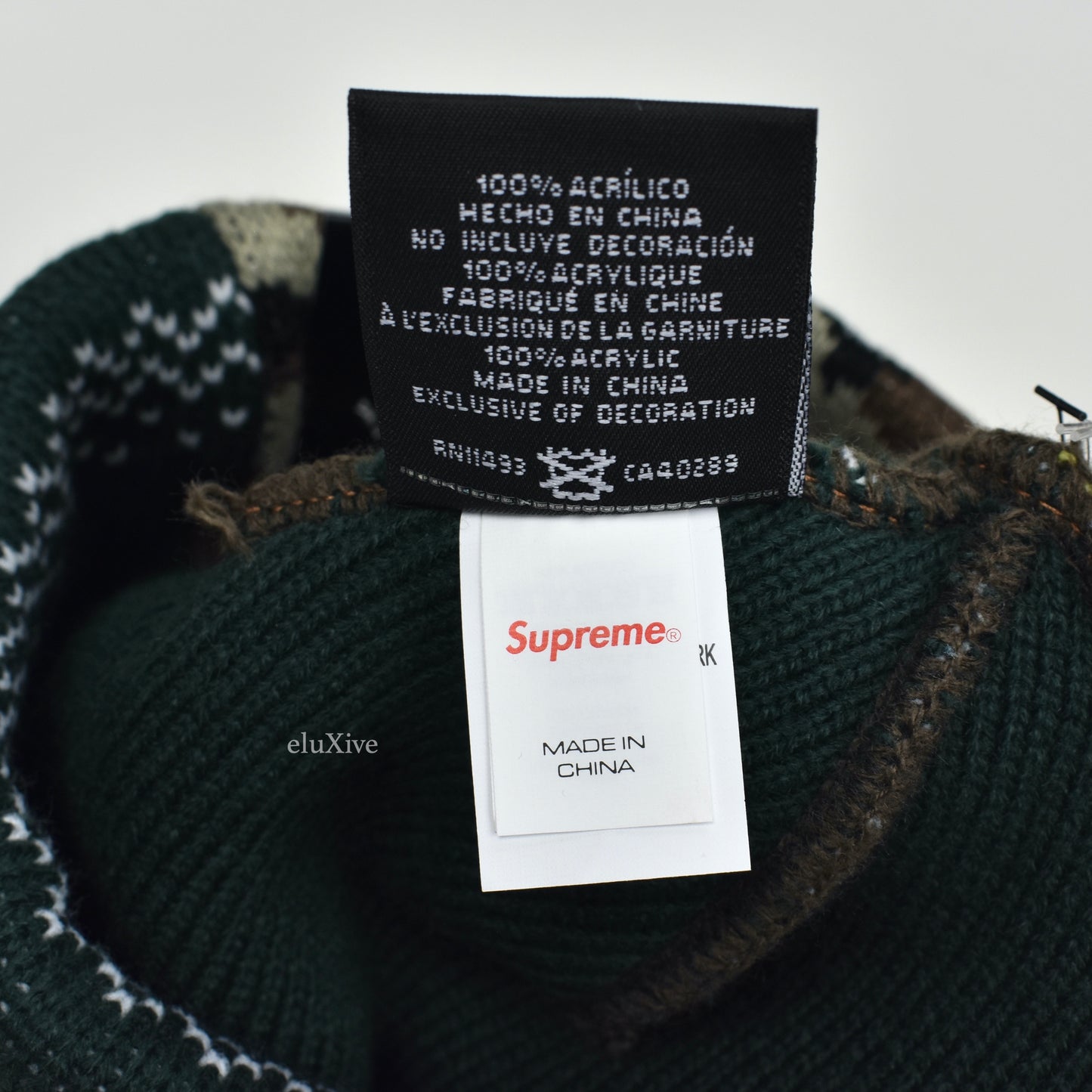Supreme x New Era - Camo / Fair Isle Knit Split Beanie (Green)