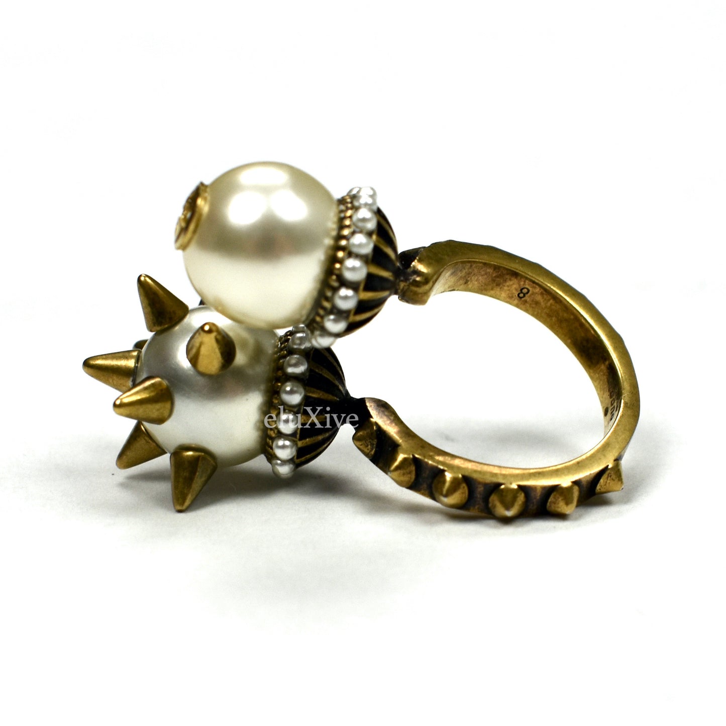 Gucci - GG Logo Pearl Spiked Cocktail Ring