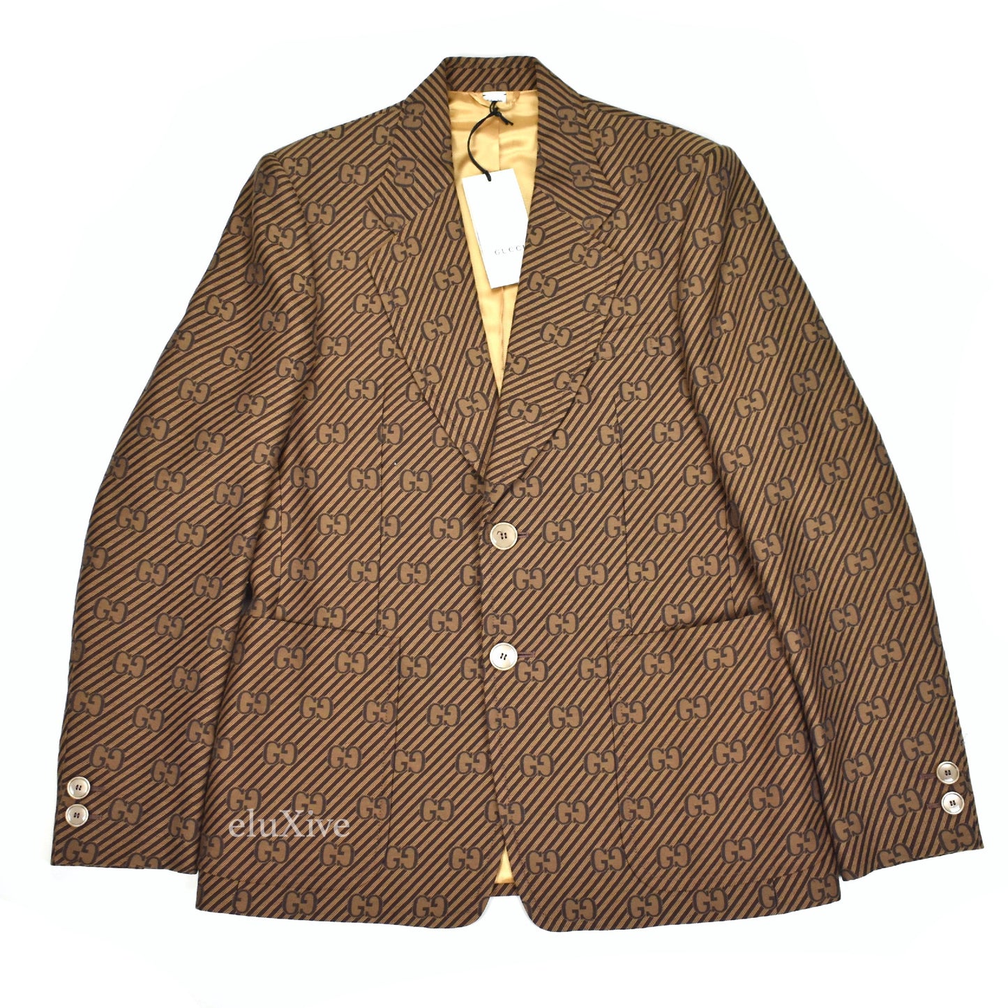 Gucci - Brown Diagonal Stripe GG Monogram Woven Blazer