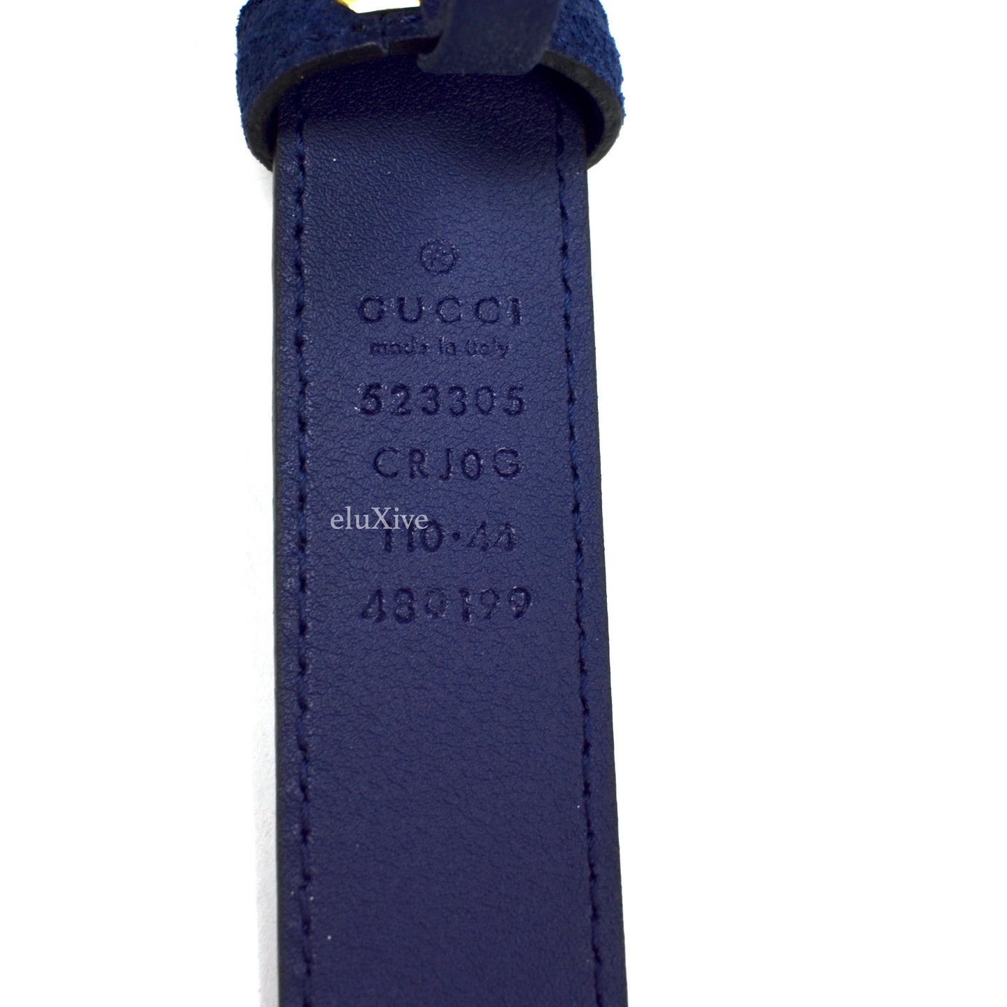 Gucci - Blue Suede Rectangular G Logo Belt