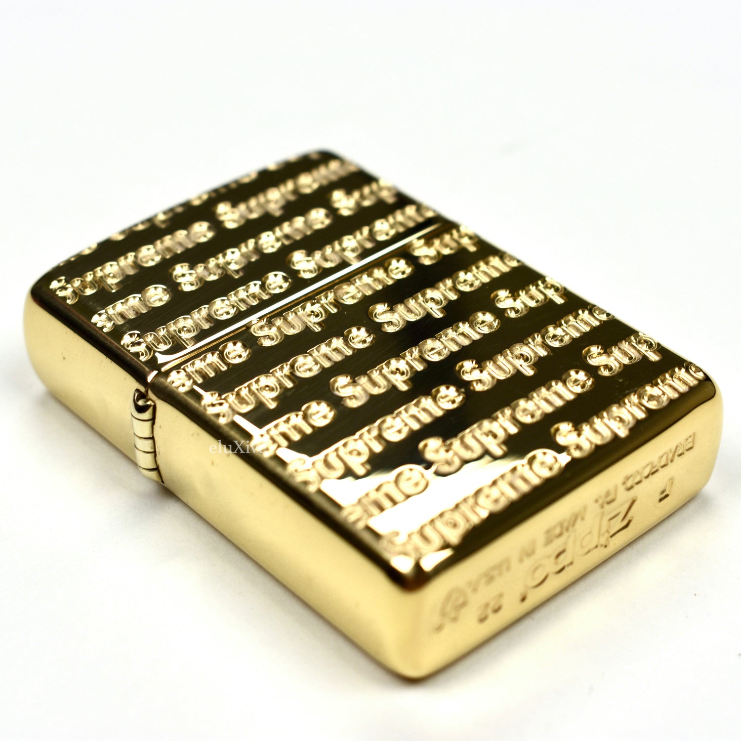 Supreme x Zippo - Gold Diamond Cut Red Box Logo Engraved Lighter