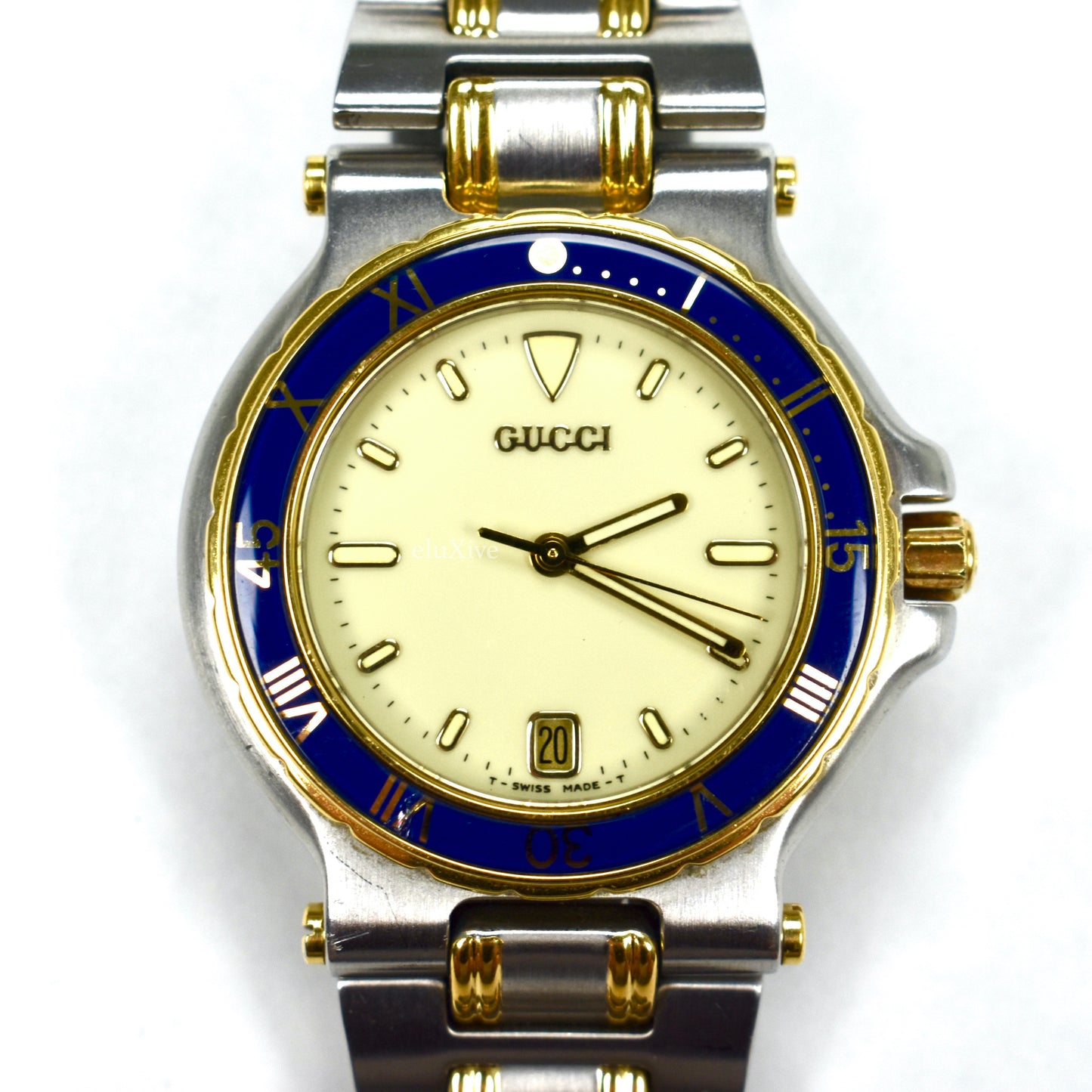 Gucci - 9700M Gold/Steel Blue Bezel Watch